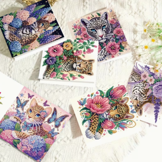 Preview: Diamond Painting 6er-Set Blumen-Leopard-Karten